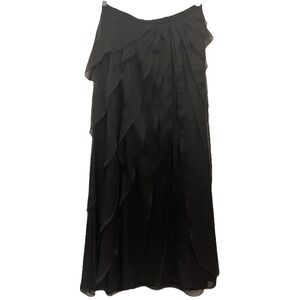Adrianna Papell Black Layered‎ Ruffle Zip Back Maxi Skirt NWT Women's Size 10